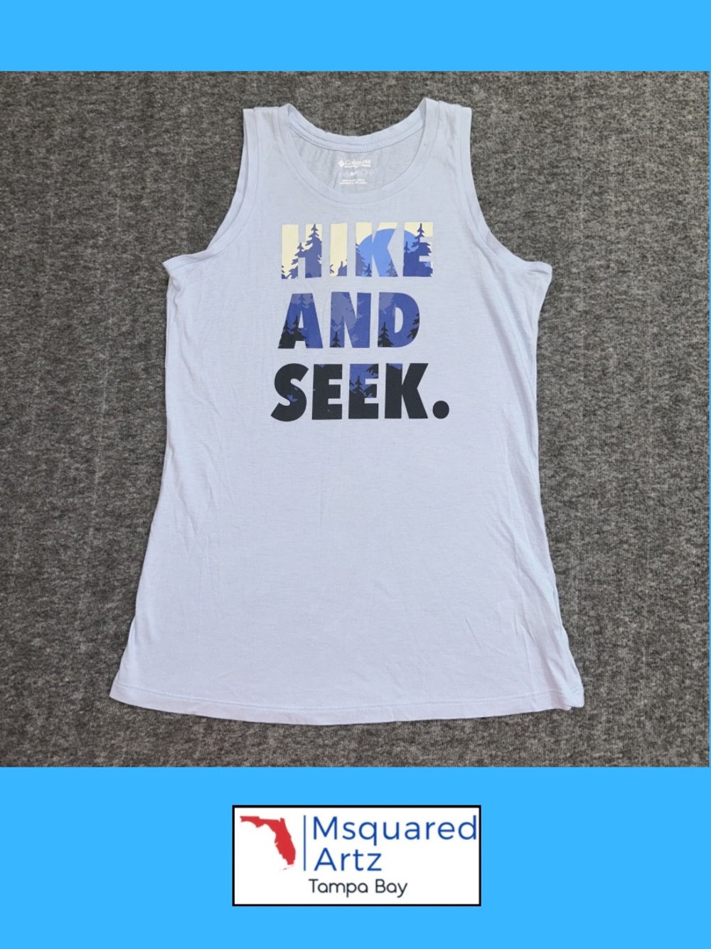 Columbia Like and Seek Tank Top Women's Small Blue Sleeveless Graphic Shirt